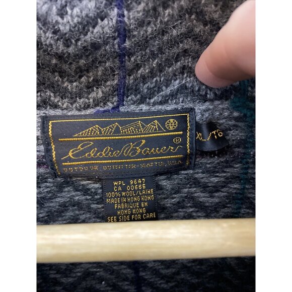 Vintage Eddie Bauer Men XL Wool 90s Chevron Knit Sweater Shawl - Picture 3 of 7